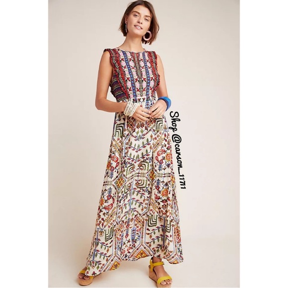 NEW Anthropologie Embroidered Maxi Dress 6 - Picture 1 of 13